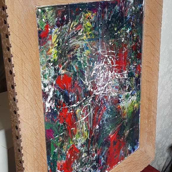 Riopelle style oil painting with wooden frame - Picture 4 of 6